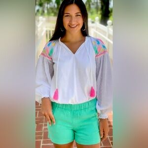 Lilly Pulitzer Florentina White Embroidered Peasant Top, EUC size XL